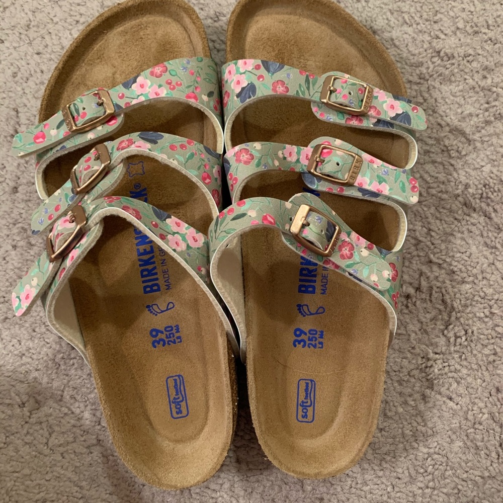 Green floral soft bed birkenstocks